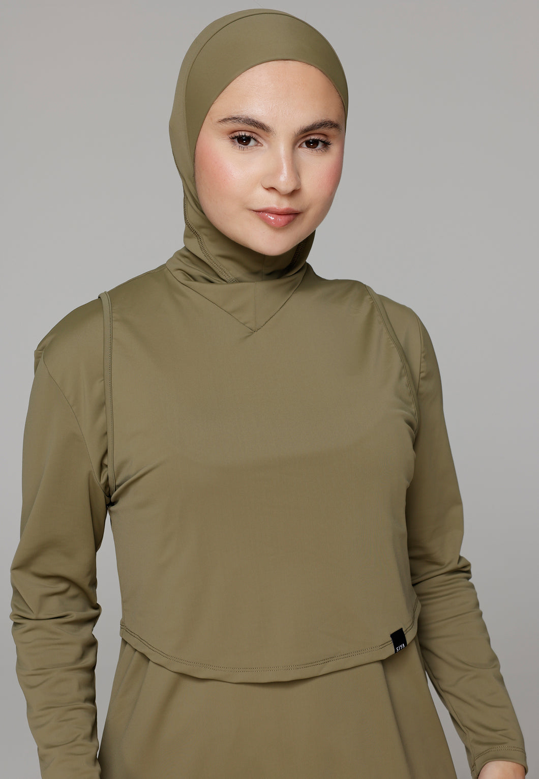 Headcover - Sleeveless - Swim-Hijab Top - Army Green