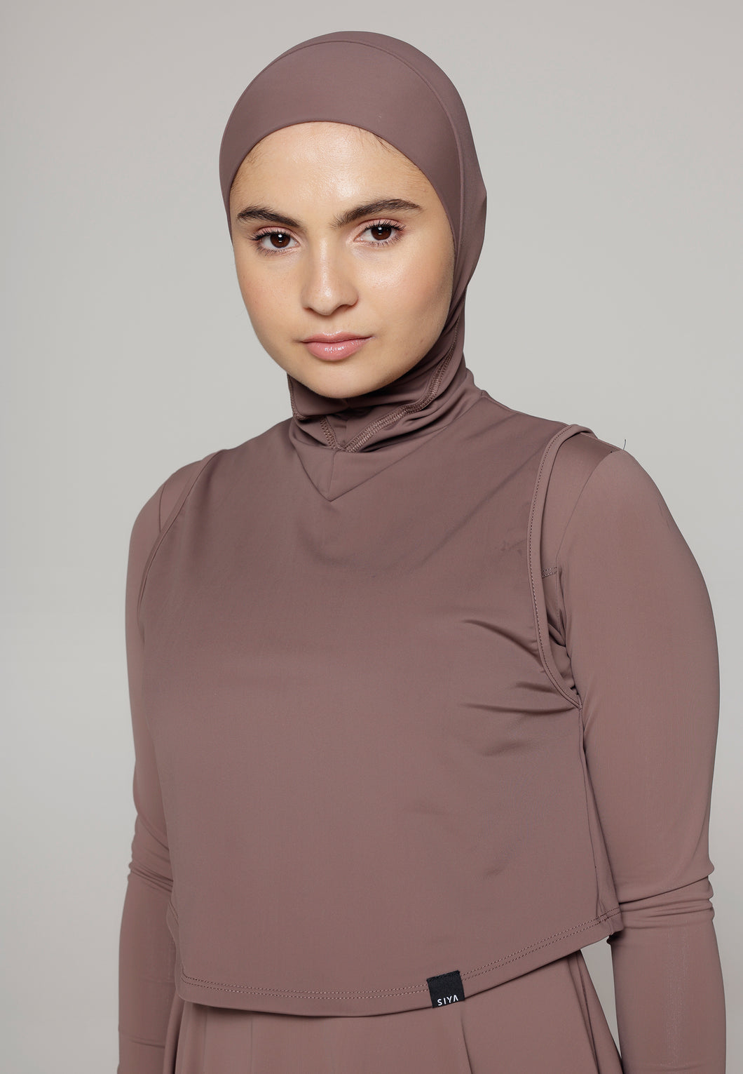 Headcover - Sleeveless - Swim-Hijab Top - Dark Brown
